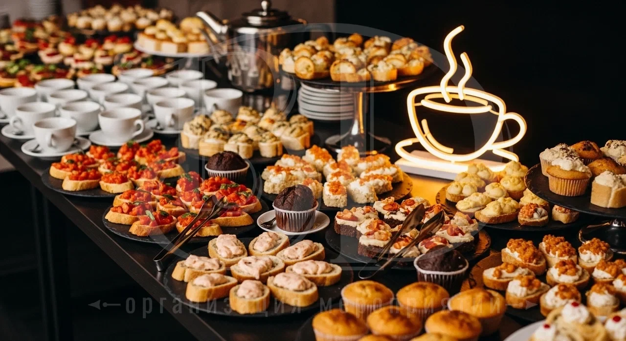 Стол для корпоратива: блюда, закуски, торт