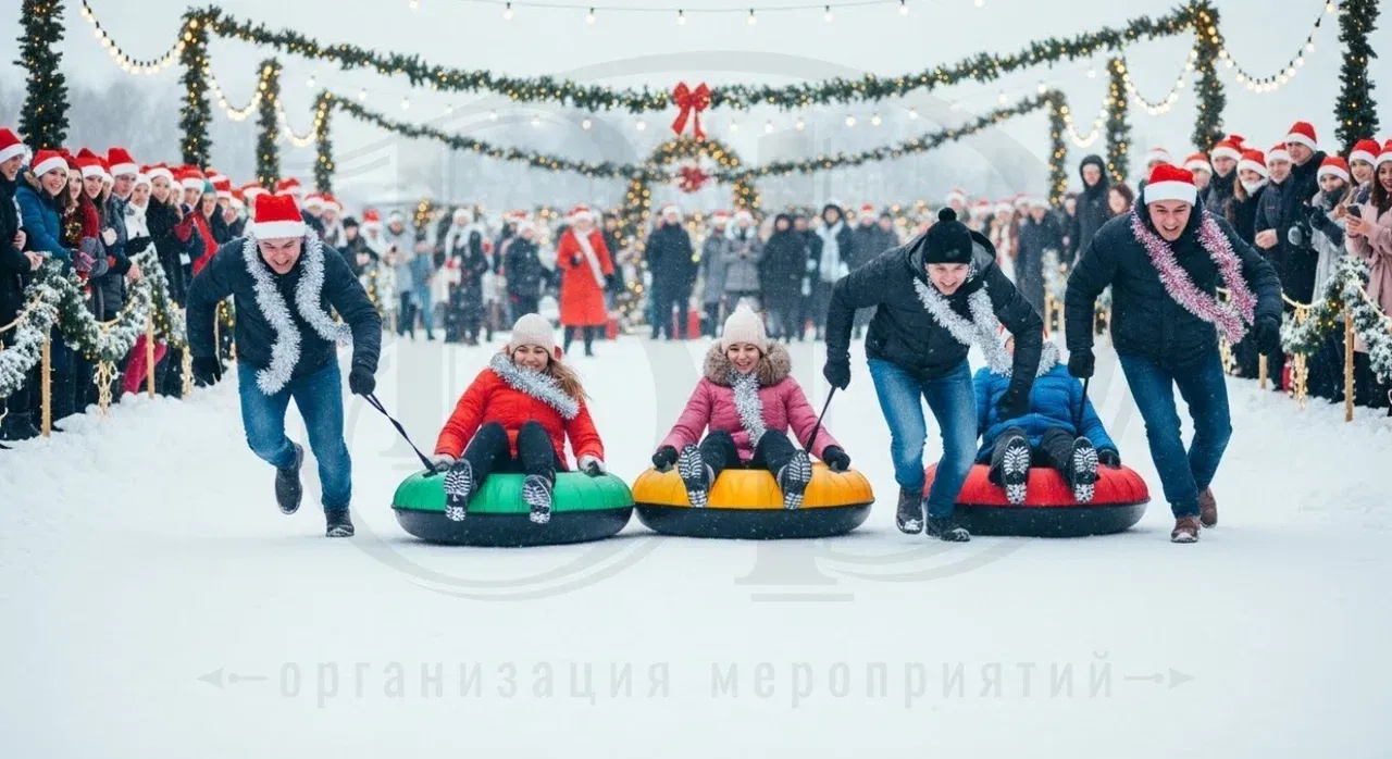 Эстафеты с тюбингами в рамках программы новогоднего корпоратива на природе