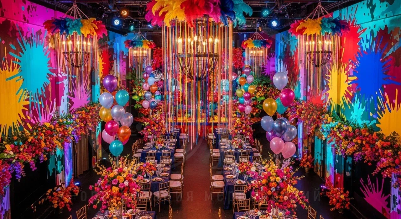 Декорирование пространства для цветной вечеринки