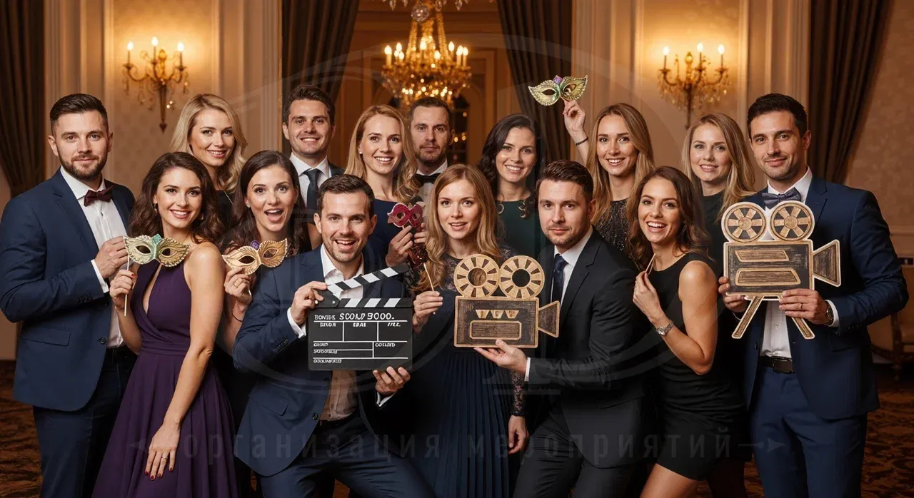 Вечеринка в стиле Голливуд: общее фото гостей мероприятия