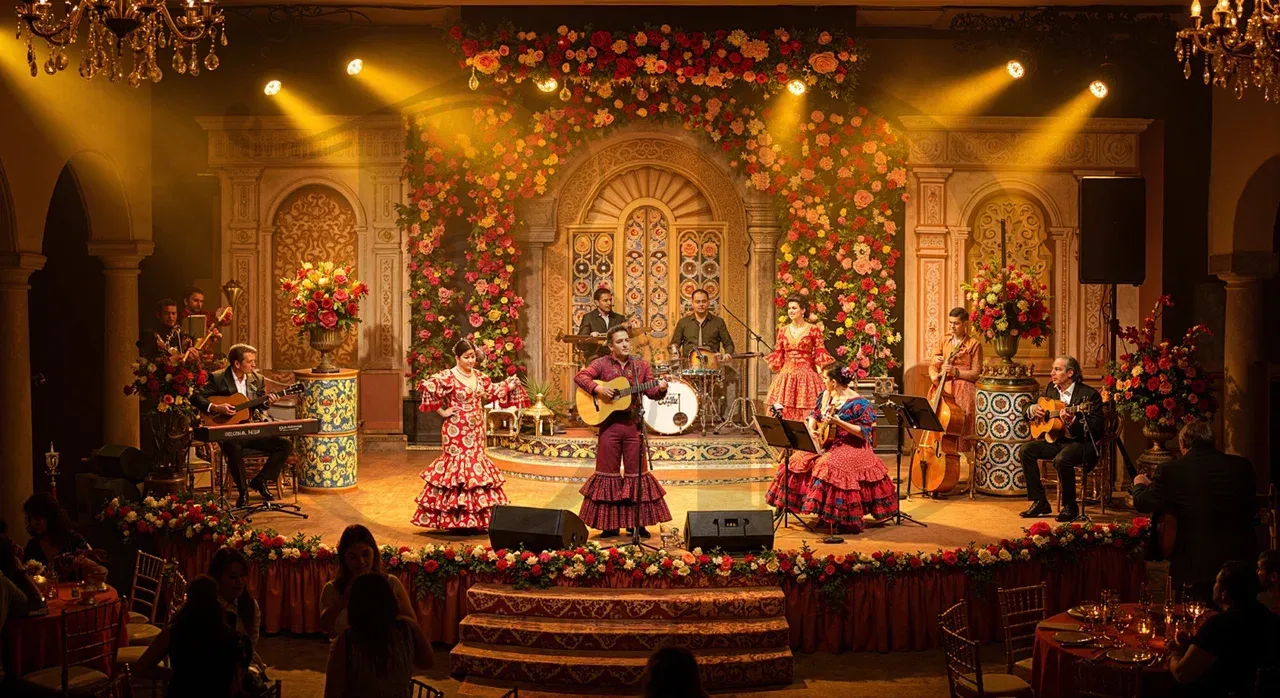 Выступление артистов на вечеринке в испанском стиле