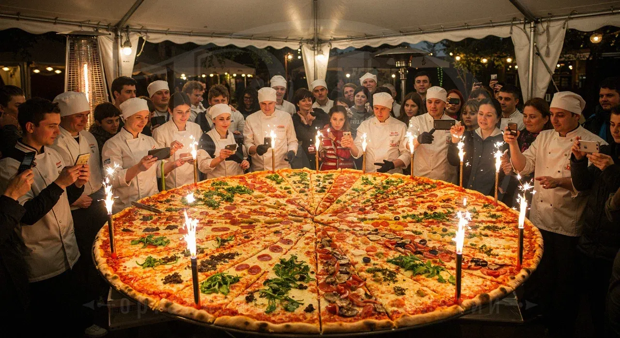 Огромная пицца на кулинарном корпоративе