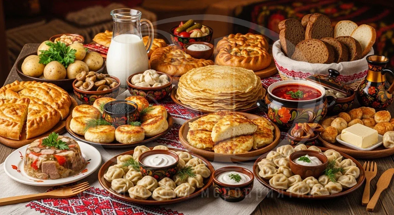 Разнообразие блюд в меню на корпоративе для двухсот человек