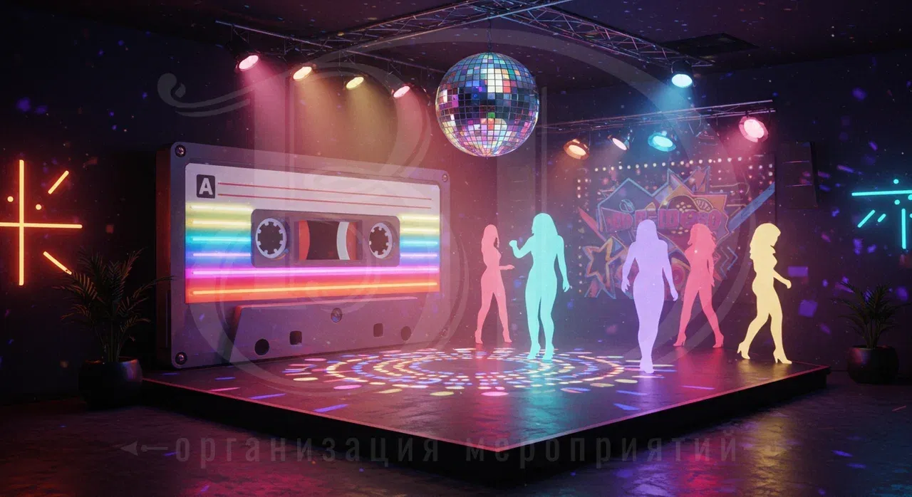 Декорирование пространства для вечеринки в стиле 80-х