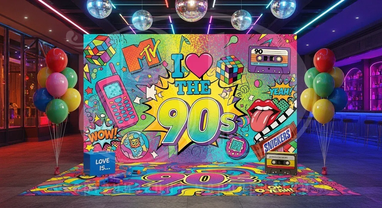 Фотозона на вечеринке в стиле 90-х