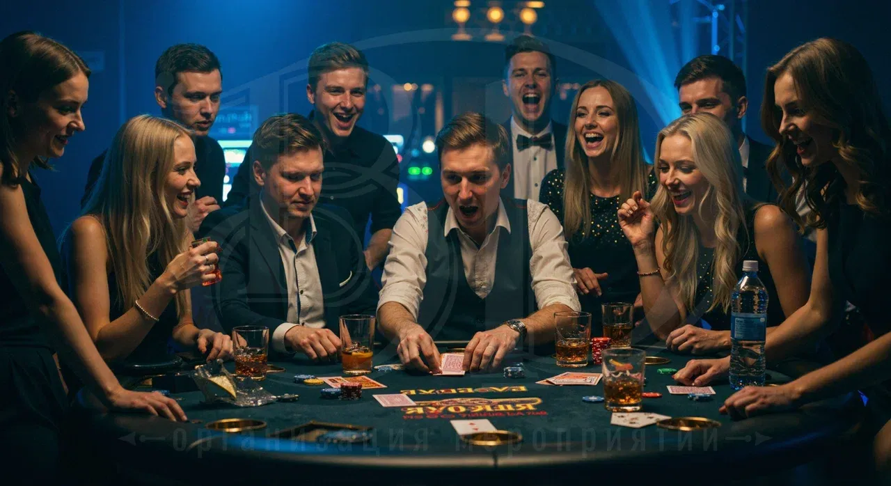 Увлечённые гости на вечеринке в стиле казино