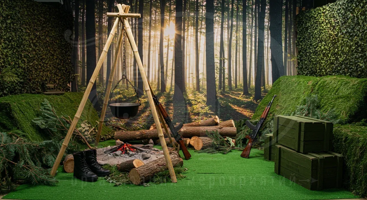 Фотозона на мероприятии в армейском стиле