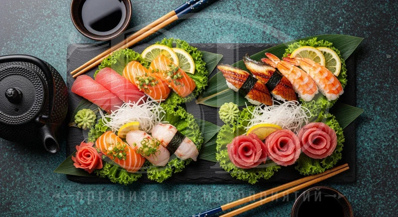 Стол на корпоратив в азиатском стиле