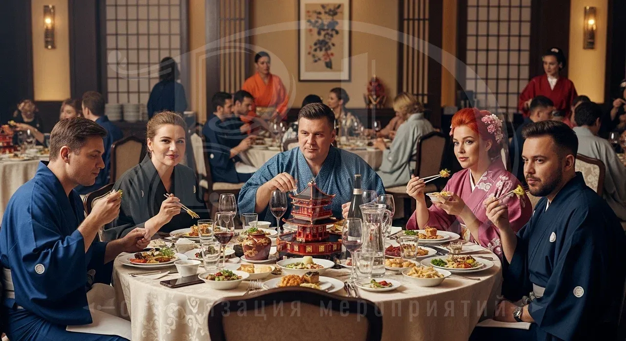 Банкет для гостей на вечеринке в японском стиле