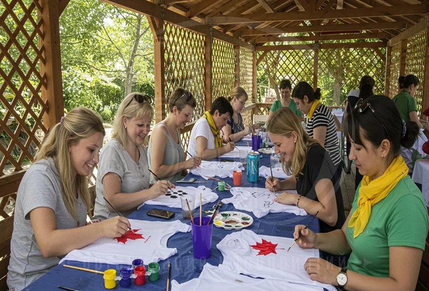 Мастер-класс по росписи одежды: участники в творческом процессе