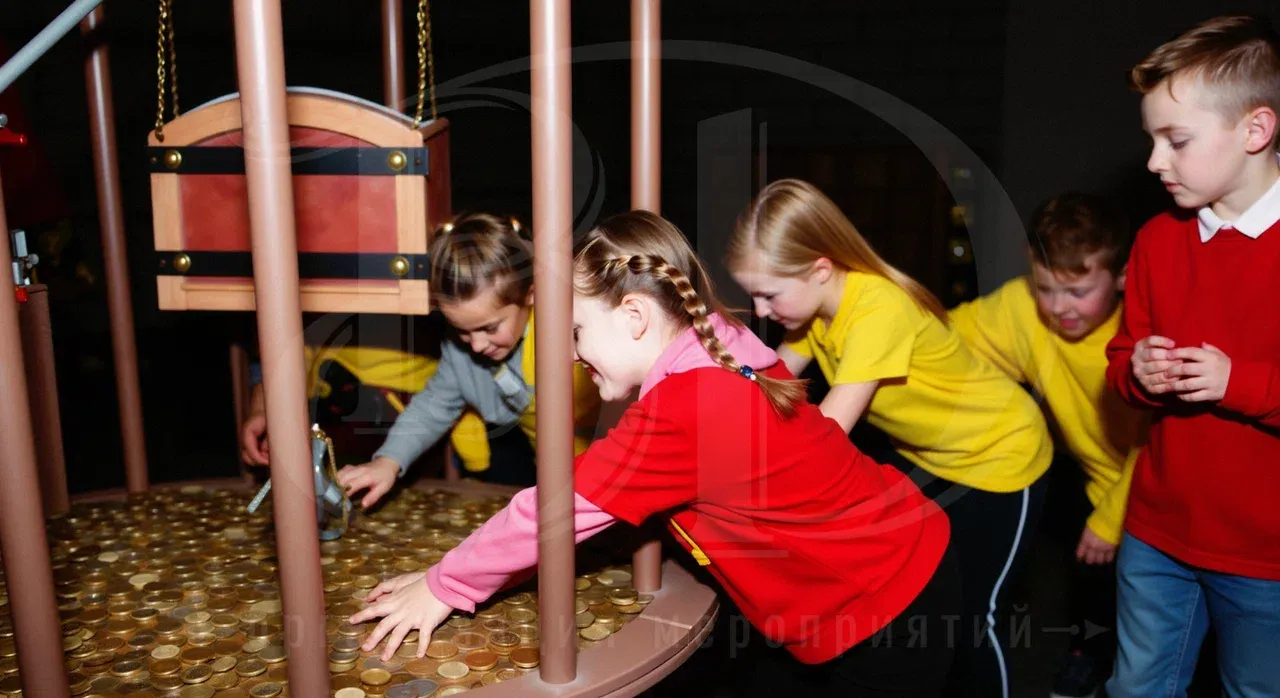 Довольные дети у сокровищницы в финале тимбилдинга Форт Боярд