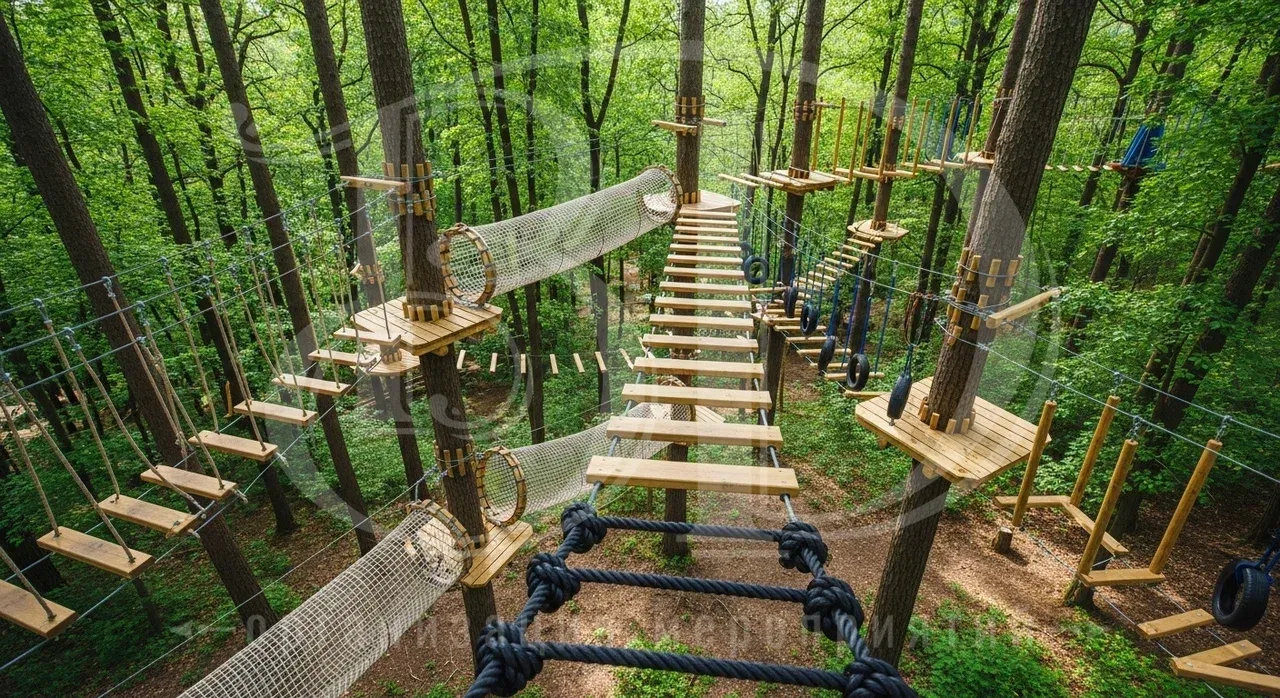 Веревочный лабиринт в программе высоких упражнений для командообразующего мероприятия